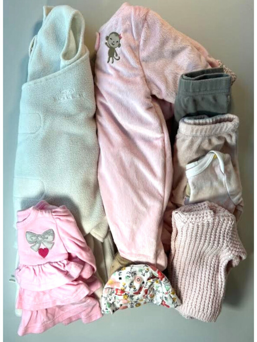 Girls Clothing Bundle-Size Newborn, Lot of 7 Pieces Plus A Hat, Swaddle Sack